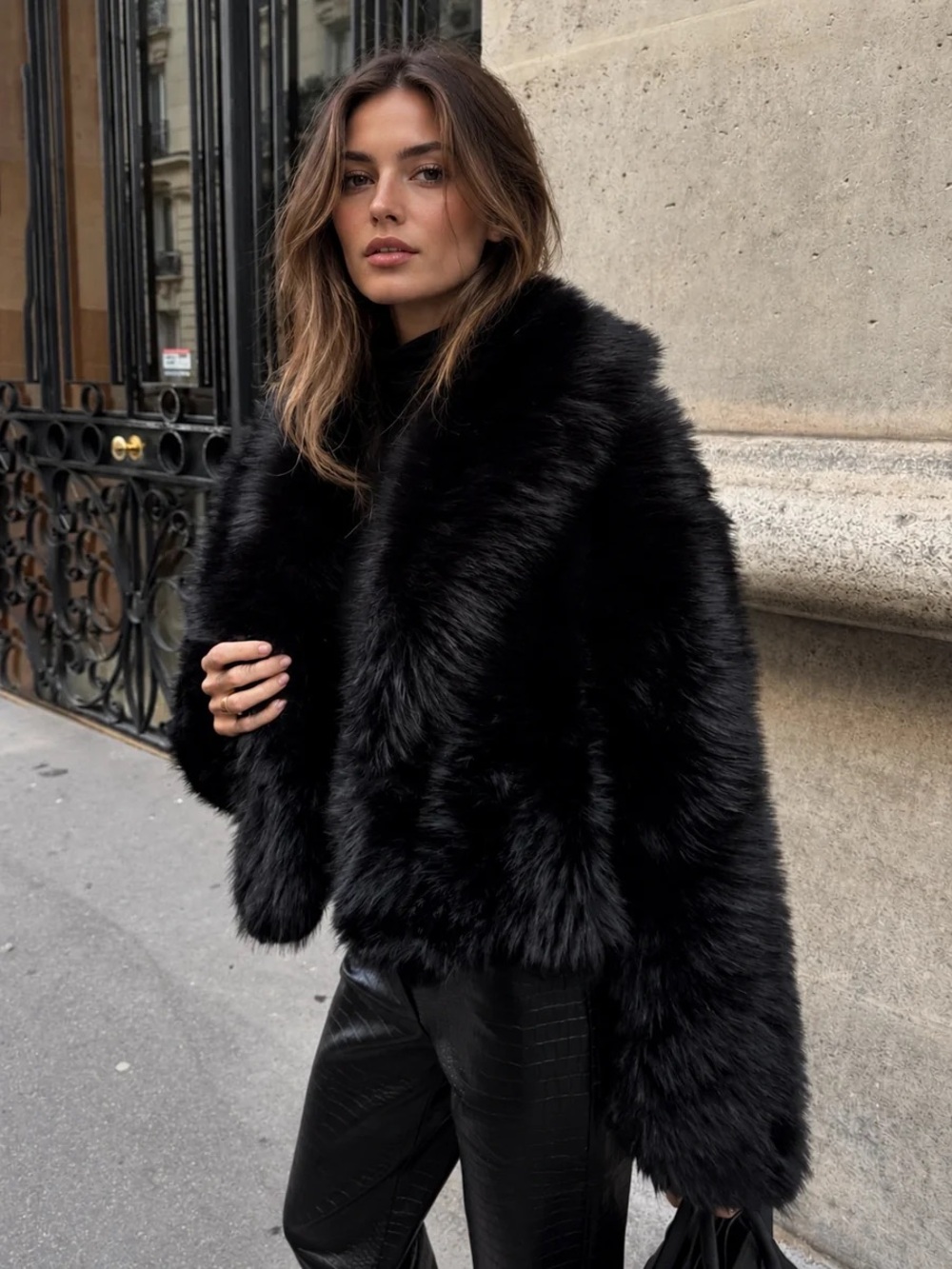 Faux Fur Coat Black Cropped Jacket Warm Winter Outerwear Small NWT